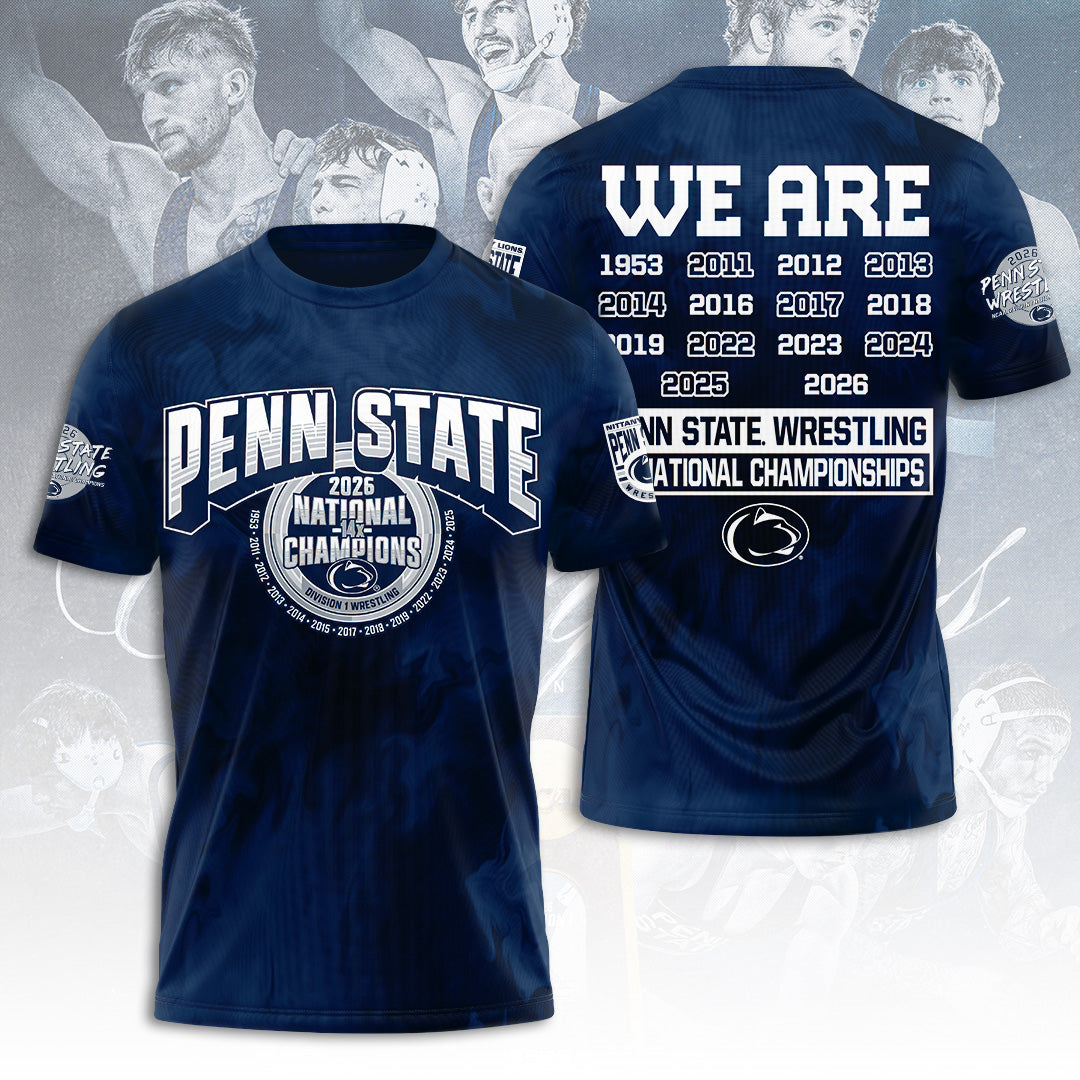 Penn State Nittany Lions Wrestling 2026 National Champions 3D Apparel – TANTN21937
