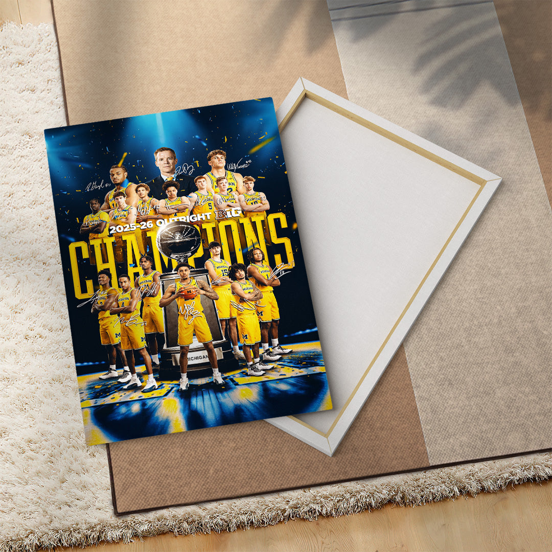 Michigan Wolverines 2026 Men's Basketball National Champions Rectangle Canvas With Inner Frame – TANTN22152