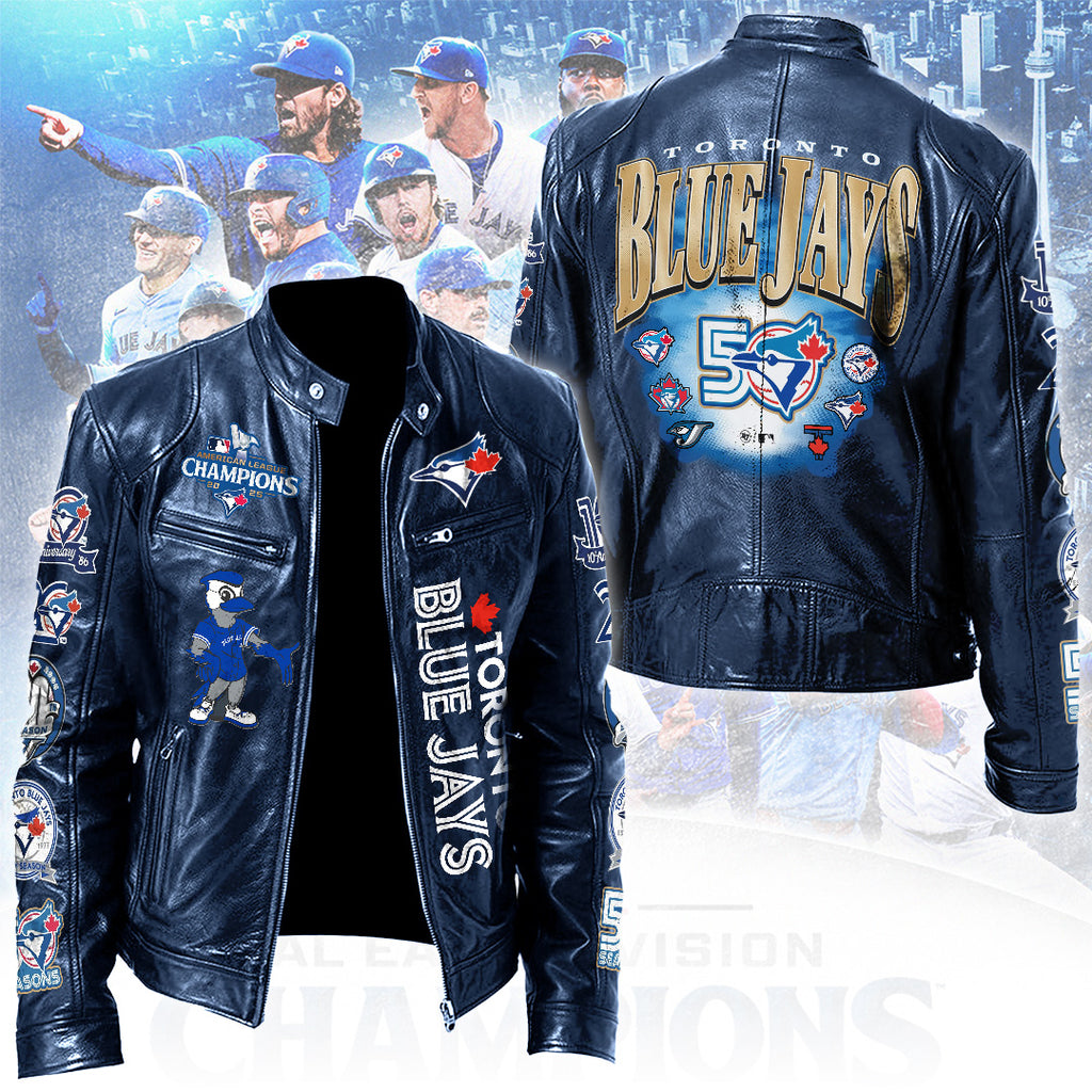 Toronto Blue Jays 50th Anniversary Motorcycle Leather Jacket – TANTN22272