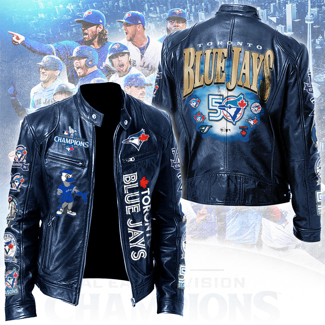Toronto Blue Jays 50th Anniversary Motorcycle Leather Jacket – TANTN22272