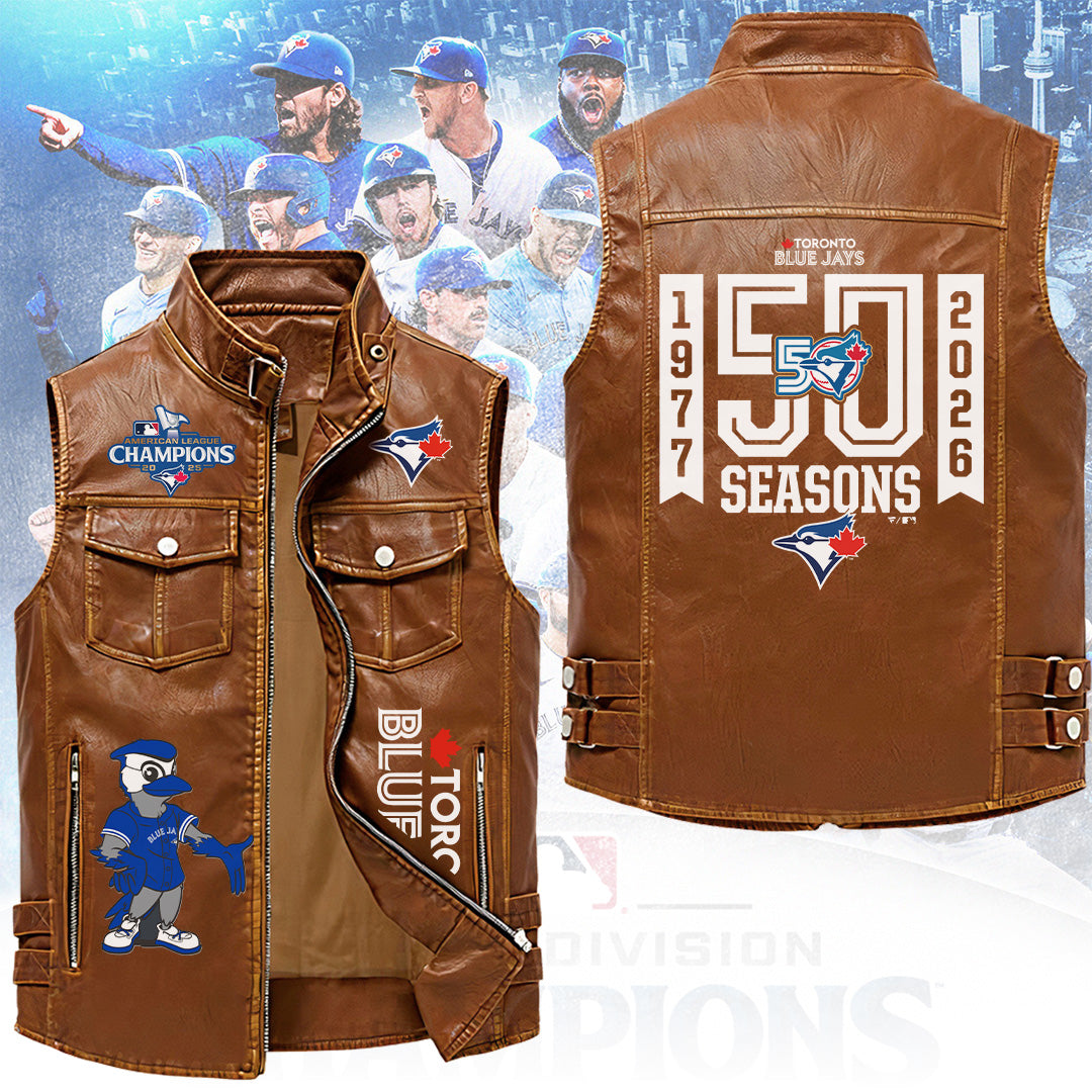 Toronto Blue Jays 50th Anniversary Premium 2D Sleeveless Leather Vest – TANTN23343