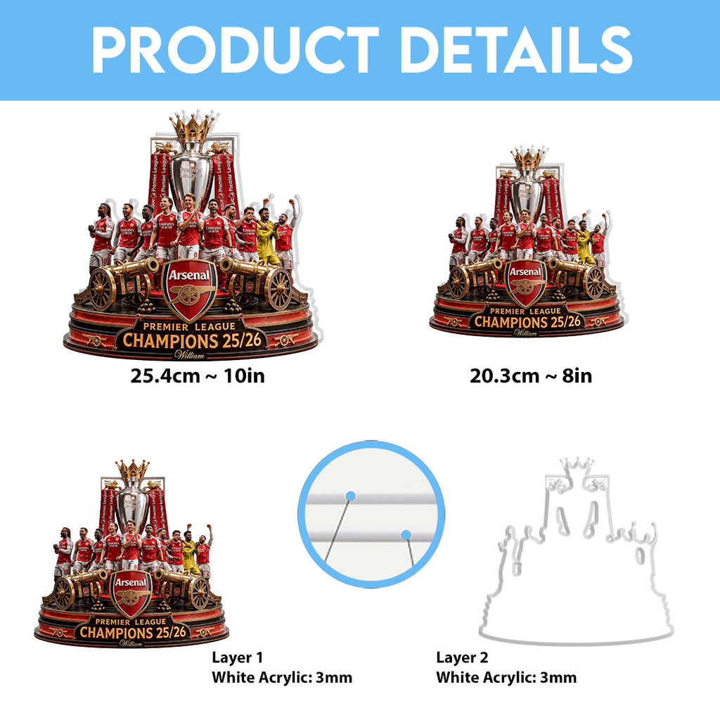 Arsenal FC Premier League Champions 25/26 Custom Shape Acrylic Light Box – TANTN23493