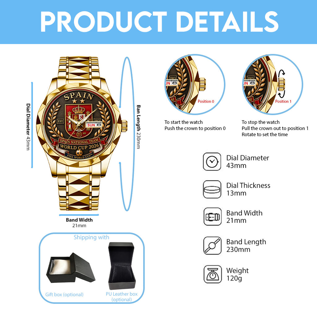 Spain National Team 2026 FIFA World Cup Champions Alloy Luxury Quartz Watch – TANTN24399