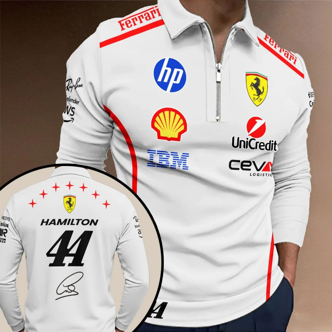 Lewis Hamilton x Scuderia Ferrari Monza Grand Prix 2026 Zip Polo Shirt – TANTN25300