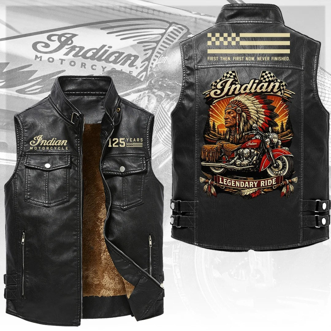 Indian Motorcycle 125th Anniversary 2026 Premium 2D Sleeveless Leather Vest – TANTN26216