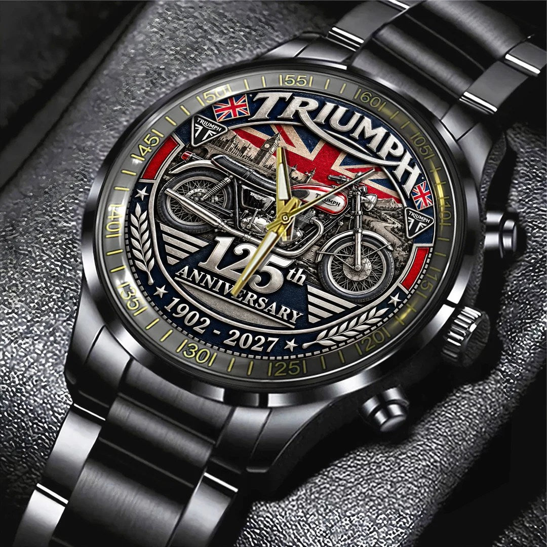 Triumph Motorcycles 125th Anniversary 2027 Black Stainless Steel Watch – TANTN26238