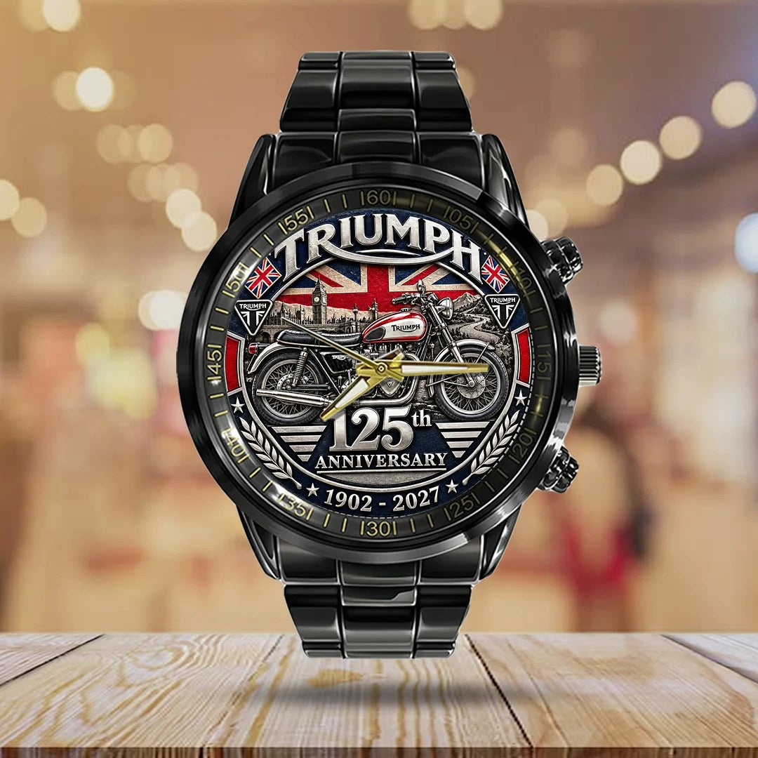 Triumph Motorcycles 125th Anniversary 2027 Black Stainless Steel Watch – TANTN26238