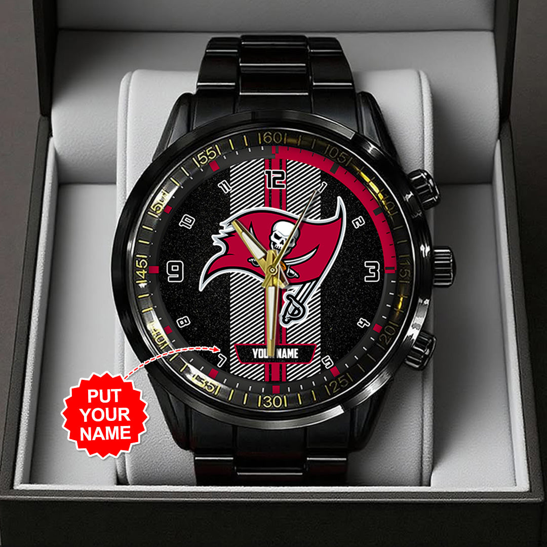 Personalized Tampa Bay Buccaneers Black Stainless Steel Watch – TANTN16031