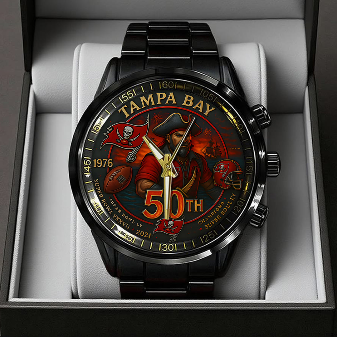 Tampa Bay Buccaneers 50th Anniversary 2026 Black Stainless Steel Watch – TANTN15980