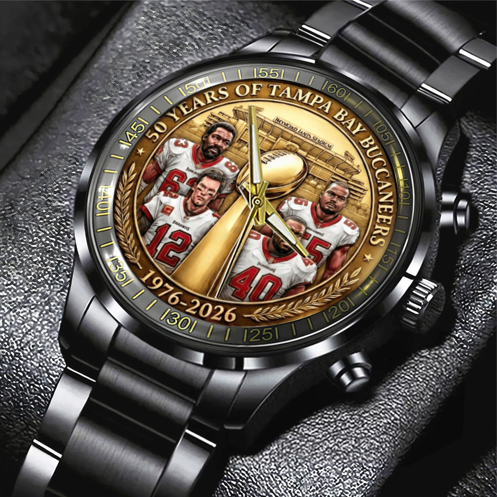 Tampa Bay Buccaneers 50th Anniversary Black Stainless Steel Watch – TANTN19714