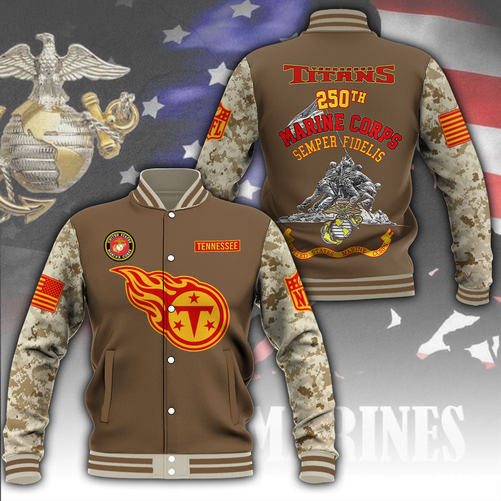 Tennessee Titans x US Marine Corps 250th Anniversary Varsity Jacket – MAITM12801