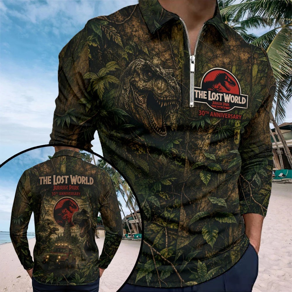 The Lost World: Jurassic Park 30th Anniversary Zip Polo Shirt – TMTHU8826