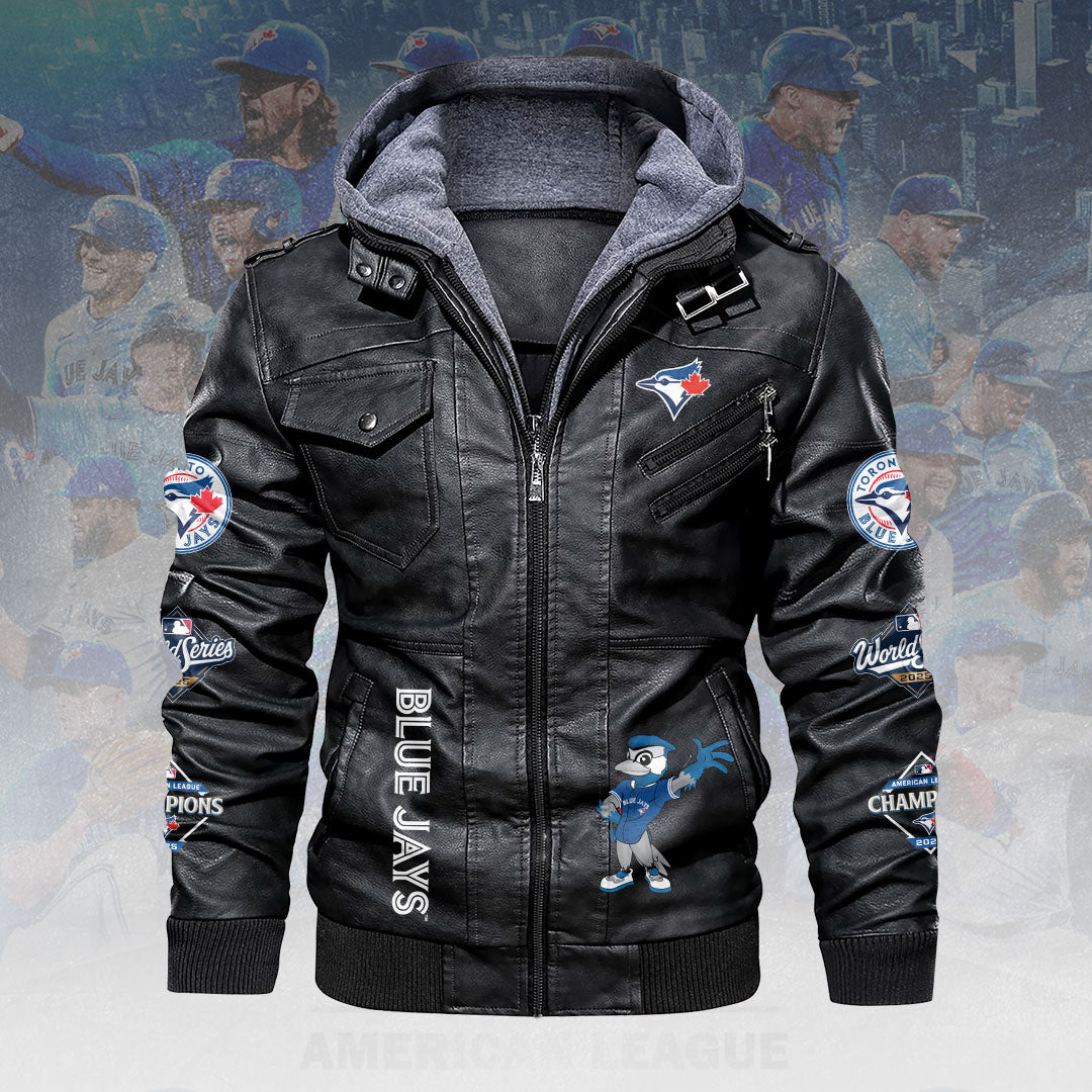 Toronto Blue Jays 2025 American League Champions 2D Leather Hooded Jacket – HOATT14122