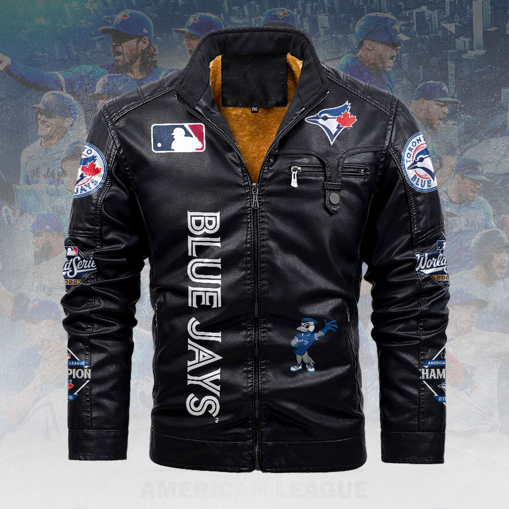 Toronto Blue Jays 2025 American League Champions 2D Leather Yellow Fleece Jacket – HOATT14691