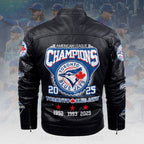 Toronto Blue Jays 2025 American League Champions 2D Leather Yellow Fleece Jacket – HOATT14691
