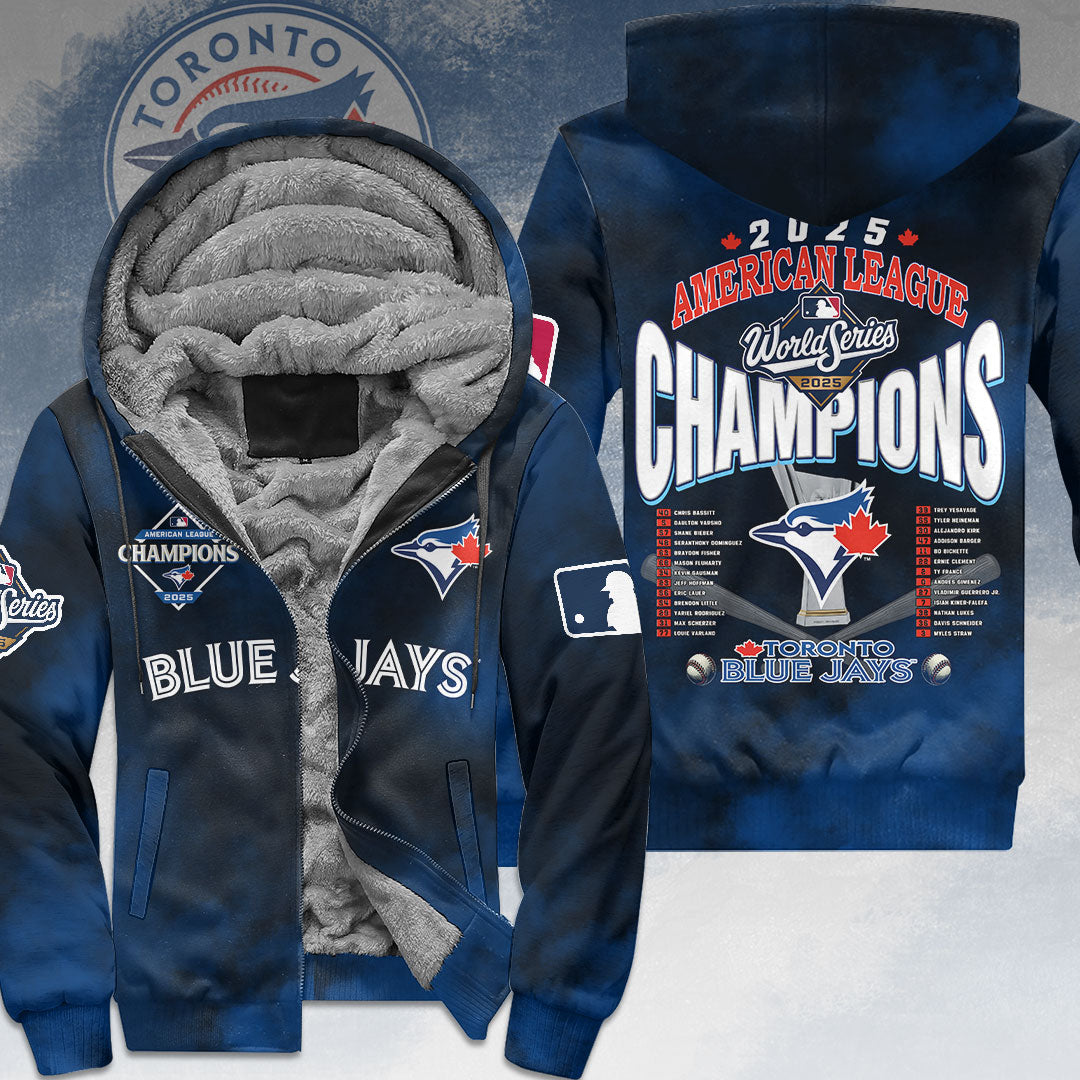 Toronto Blue Jays 2025 American League Champions 3D Fleece Zip Hoodie – HOATT14941