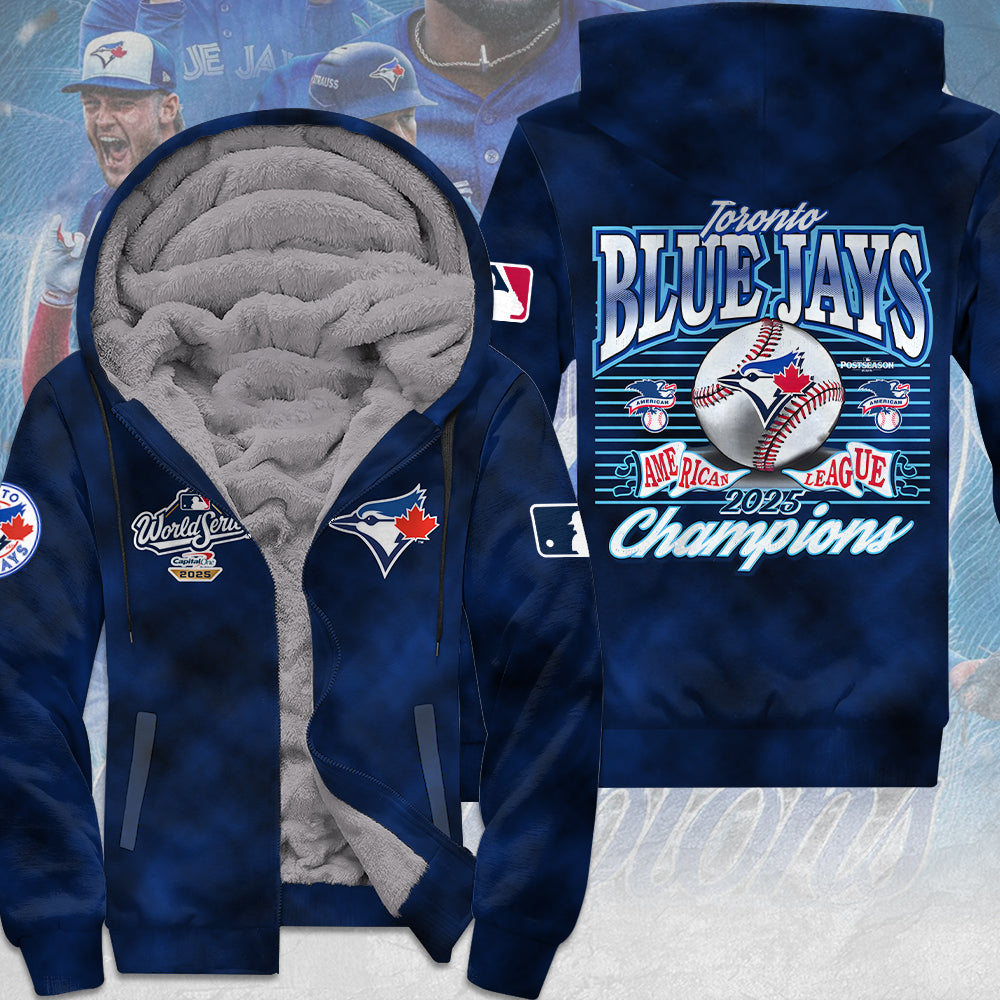 Toronto Blue Jays 2025 American League Champions 3D Fleece Zip Hoodie – MAITM13808