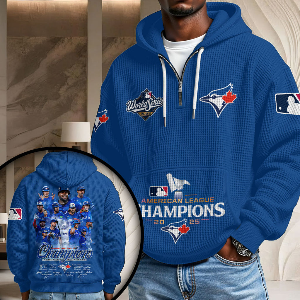 Toronto Blue Jays 2025 American League Champions 3D Unisex Waffle Hoodie – HOATT15024