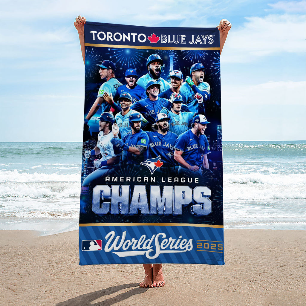 Toronto Blue Jays 2025 American League Champions Rectangle Beach Towel – HOATT14615
