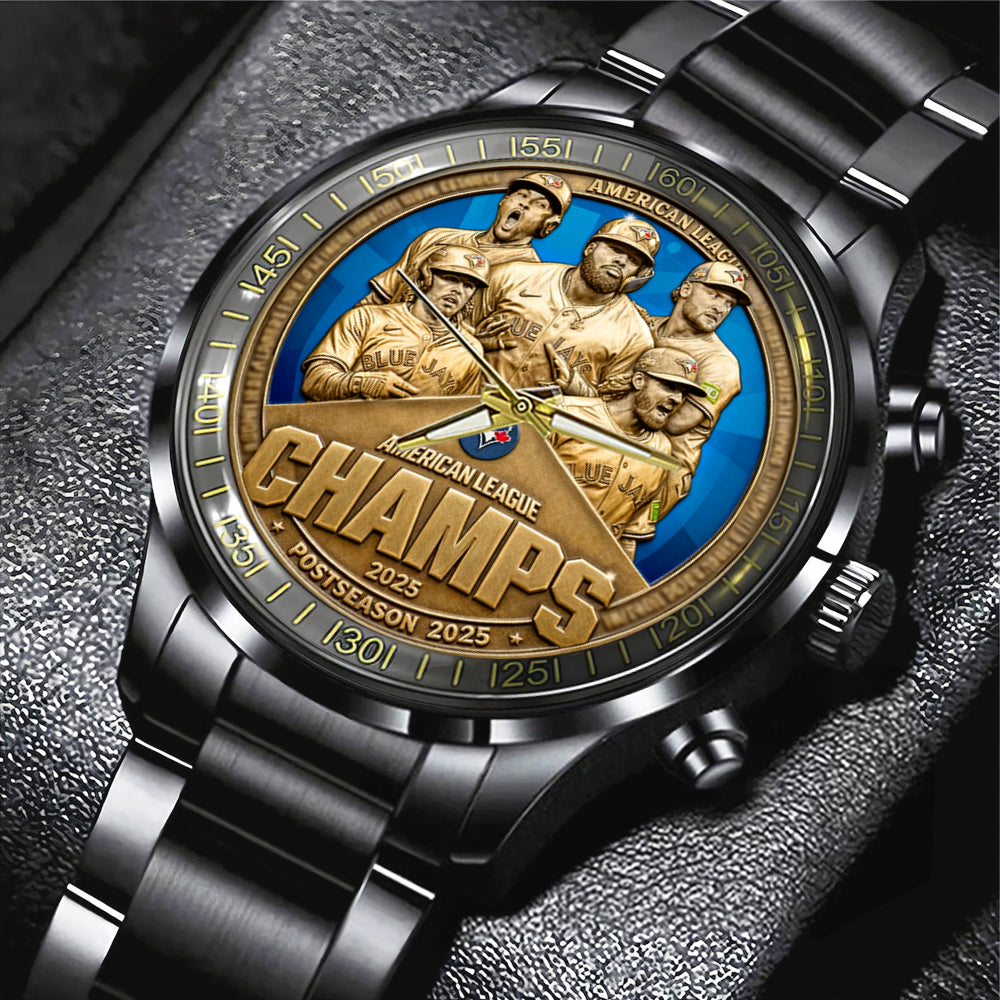 Toronto Blue Jays 2025 American League Champions Black Stainless Steel Watch – MAITM13667