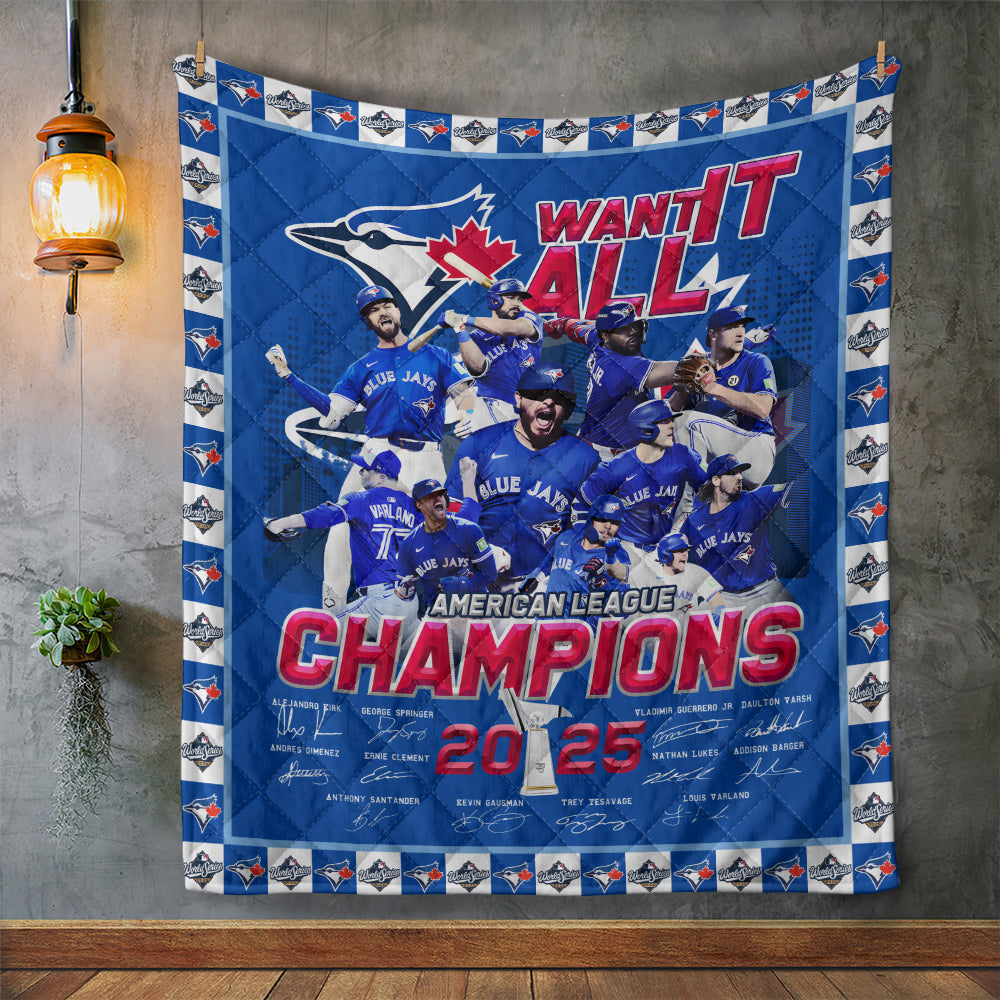 Toronto Blue Jays 2025 American League Champions Quilt Blanket – MAITM13772