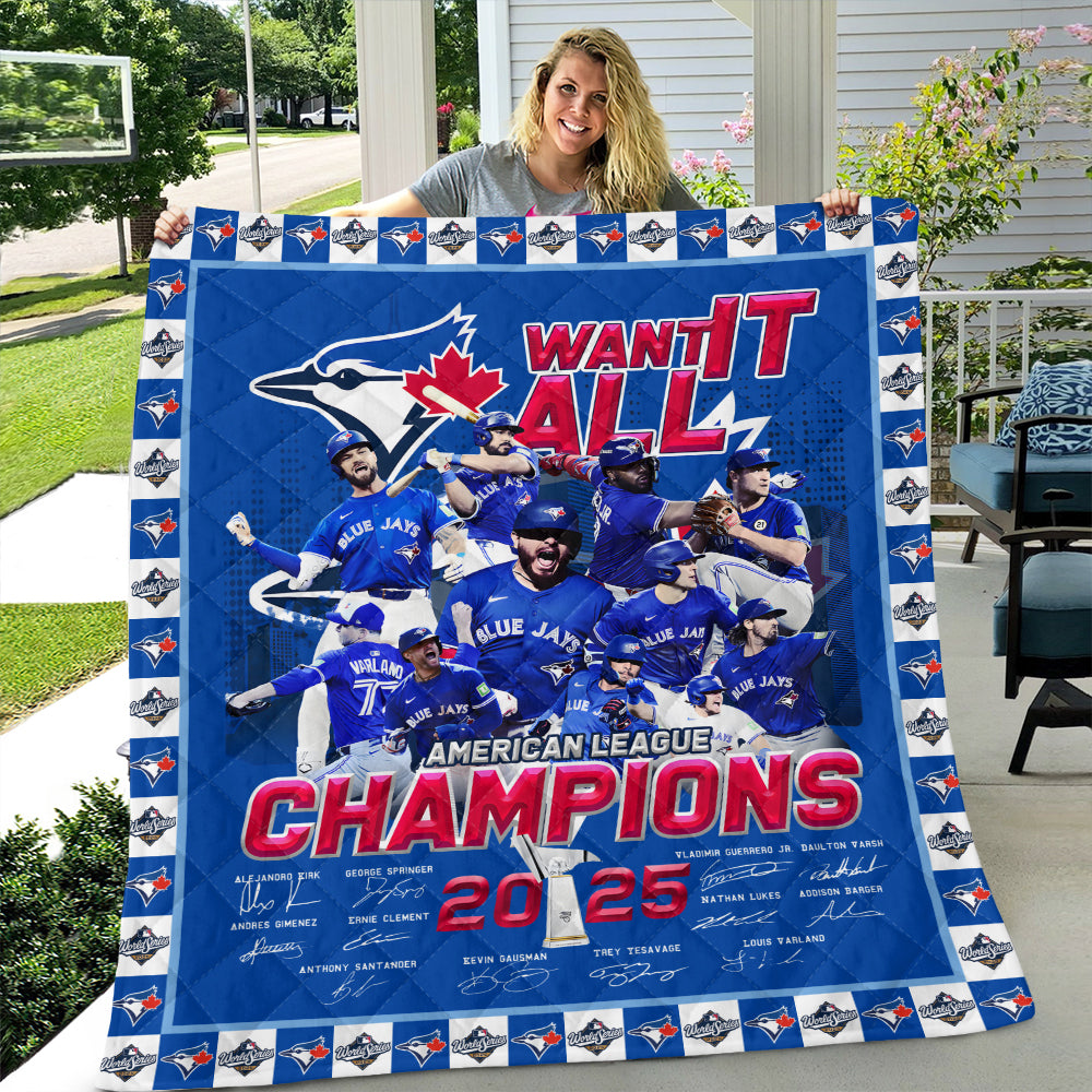 Toronto Blue Jays 2025 American League Champions Quilt Blanket – MAITM13772