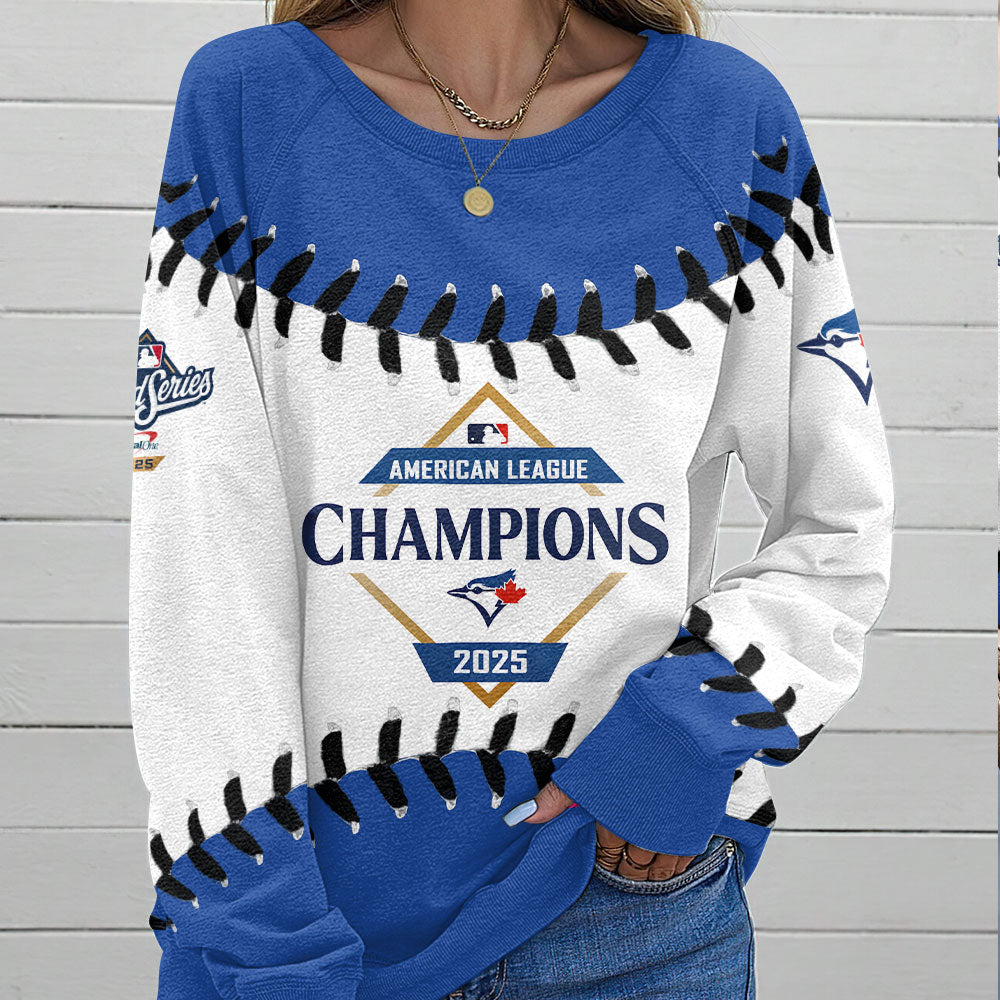 Toronto Blue Jays 2025 American League Champions Round Neck Raglan Sleeve Sweatshirt – MAITM13811