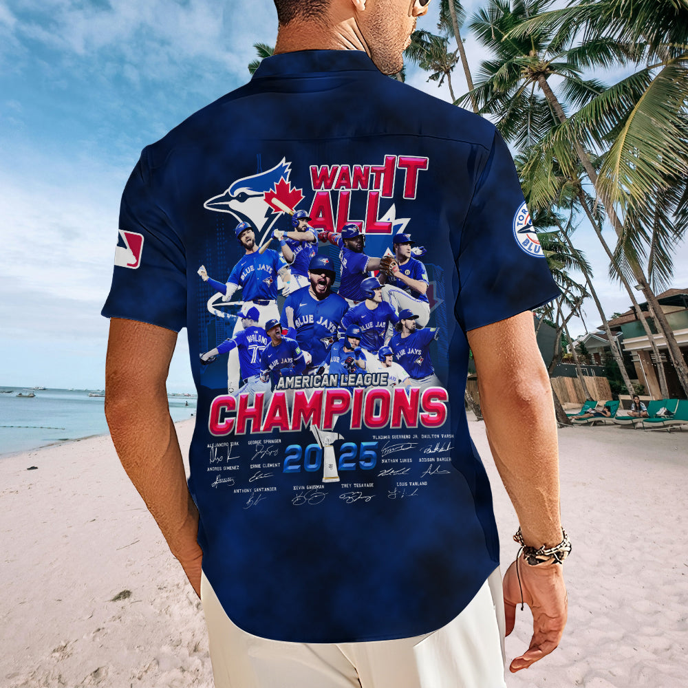Toronto Blue Jays 2025 American League Champions Short Sleeve Button-Down Shirt – MAITM13823
