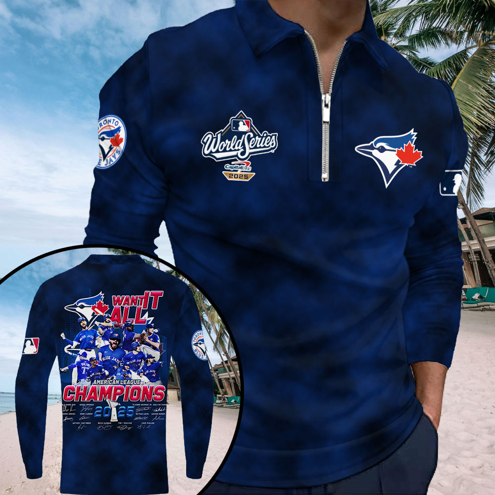 Toronto Blue Jays 2025 American League Champions Zip Polo Shirt – MAITM13942
