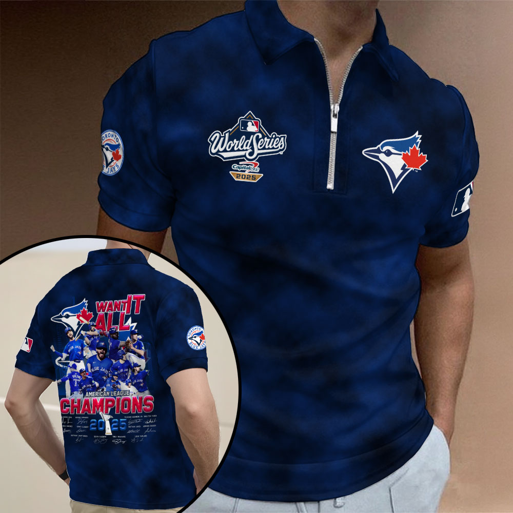 Toronto Blue Jays 2025 American League Champions Zip Polo Shirt – MAITM13942
