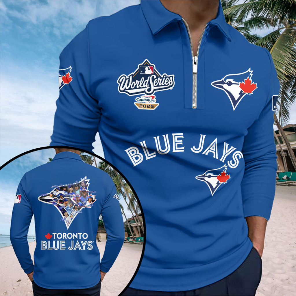 Toronto Blue Jays 2025 American League Champions Zip Polo Shirt – HOATT14827