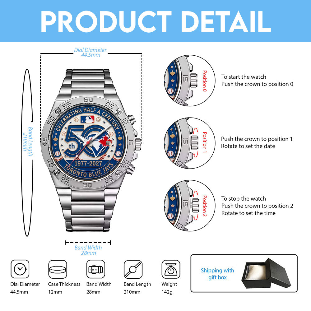 Toronto Blue Jays 50th Anniversary Gentleman Stainless Steel Watch – MAITM15270