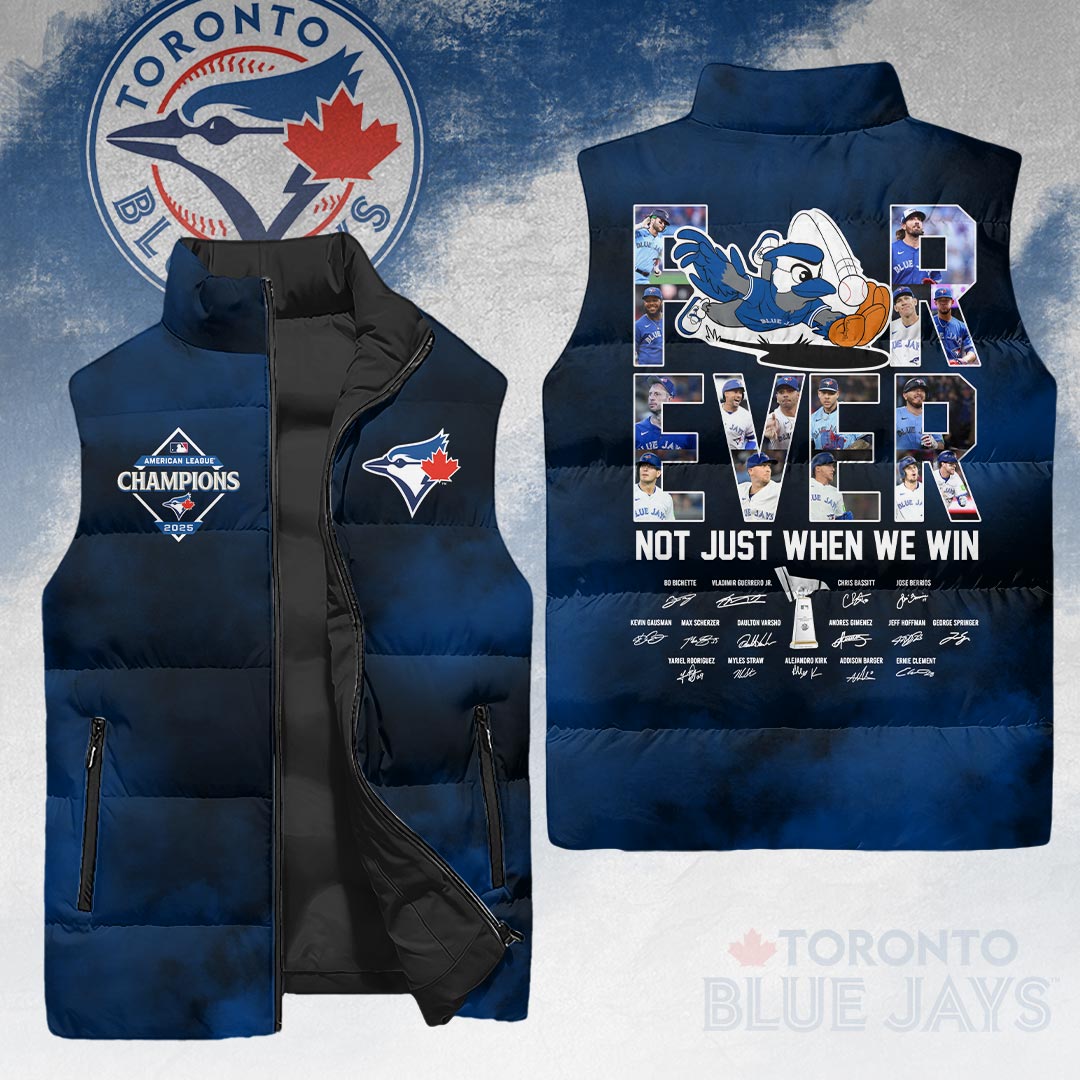Toronto Blue Jays 2025 American League Champions 3D Sleeveless Down Jacket – HOATT14605