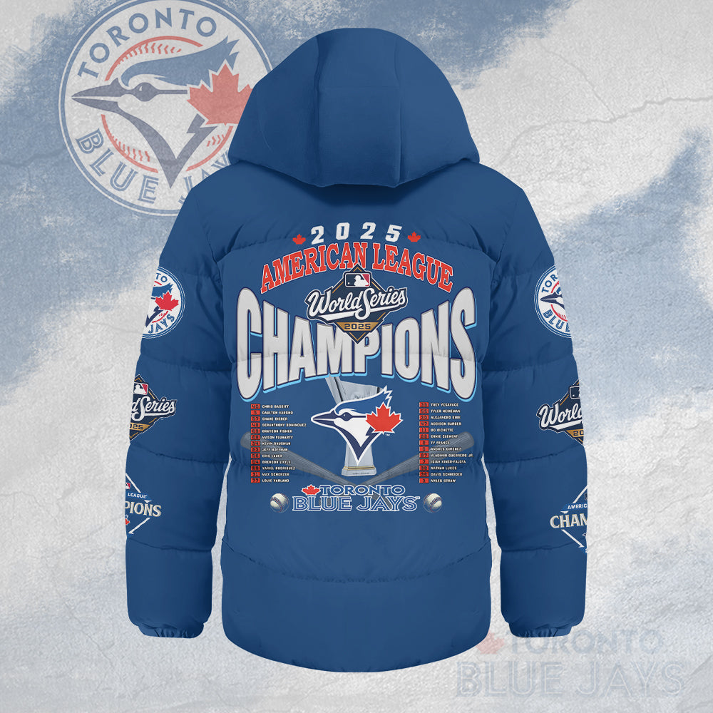 Toronto Blue Jays 2025 American League Champions Thickened Down Hooded Jacket – HOATT14695