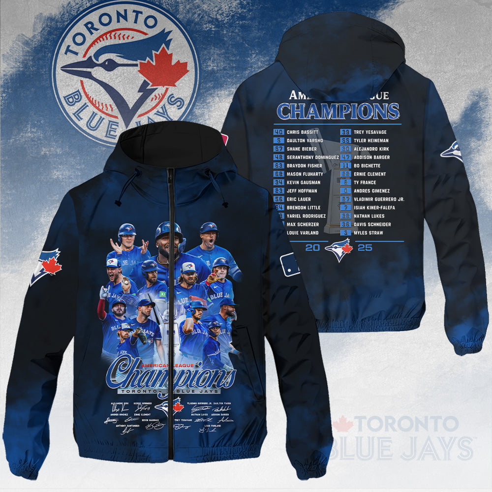 Toronto Blue Jays 2025 American League Champions 3D Windbreaker Jacket – HOATT14564