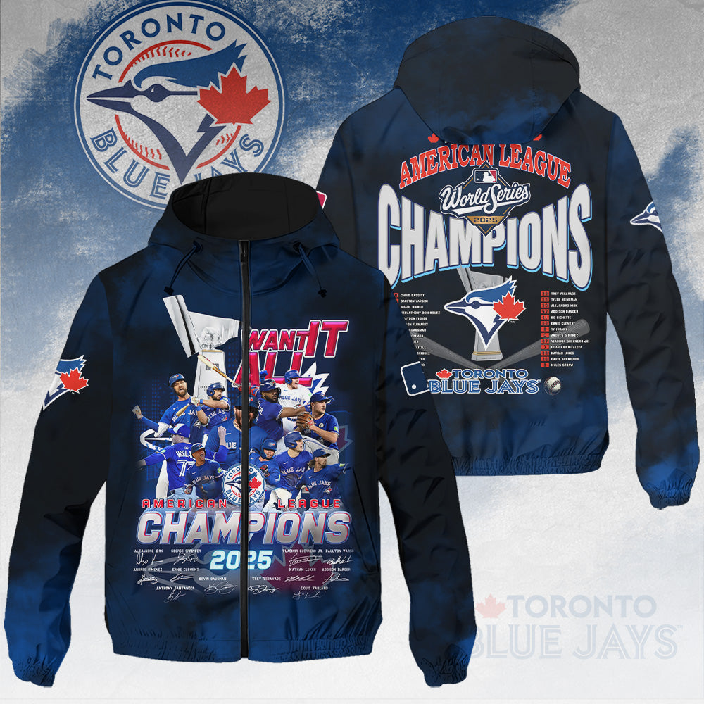 Toronto Blue Jays 2025 American League Champions 3D Windbreaker Jacket – HOATT14671