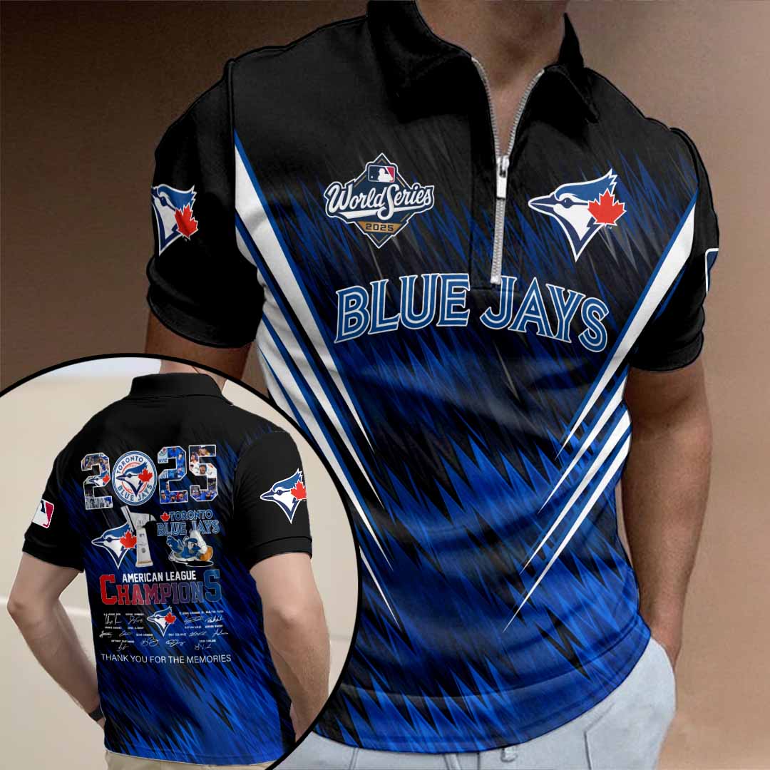 Toronto Blue Jays 2025 American League Champions Zip Polo Shirt – HOATT14828