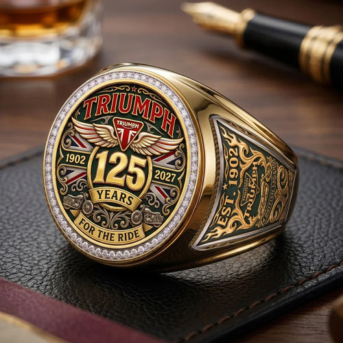 Triumph Motorcycles 125th Anniversary 3D Engraved Ring – TMTHU10073