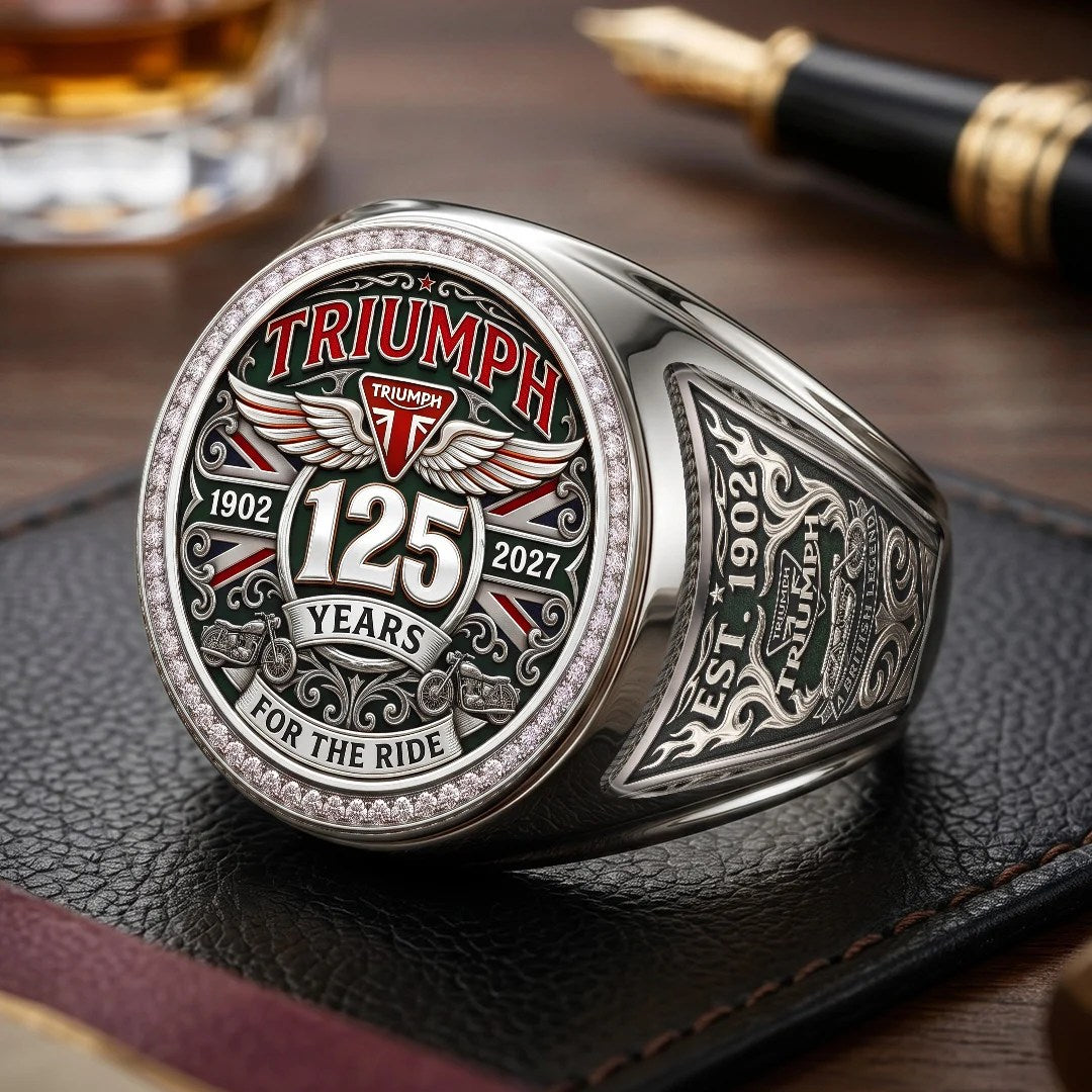 Triumph Motorcycles 125th Anniversary 3D Engraved Ring – TMTHU10073