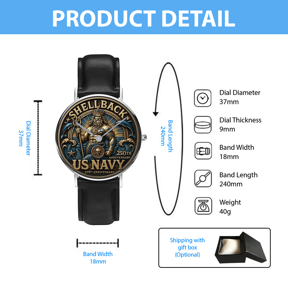 US Navy Black Stitched Leather Watch – MAITM12727