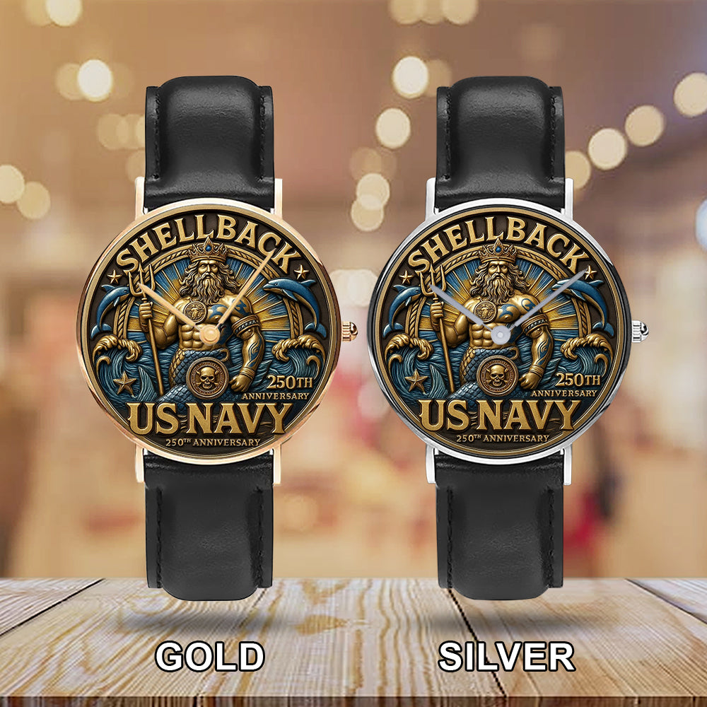 US Navy Black Stitched Leather Watch – MAITM12727