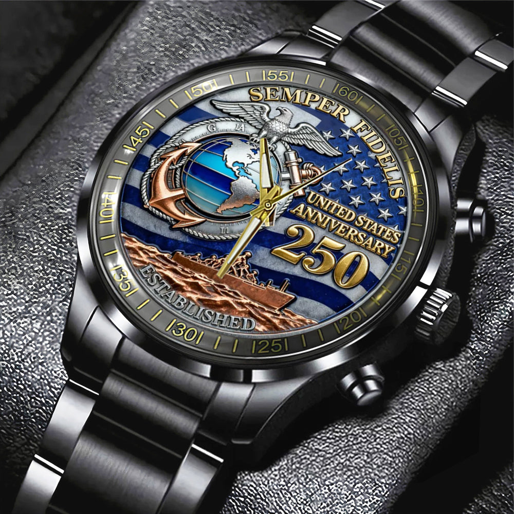 US Marine Corps 250th Anniversary Black Stainless Steel Watch – TMTHU1077