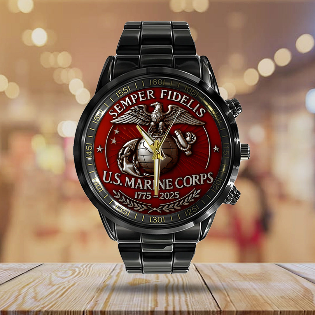 US Marine Corps Black Stainless Steel Watch – TANTN15905