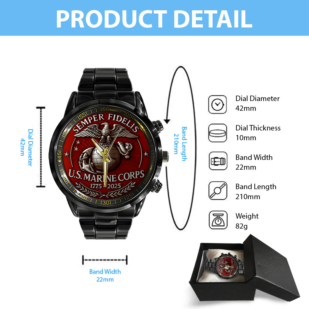 US Marine Corps Black Stainless Steel Watch – TANTN15905