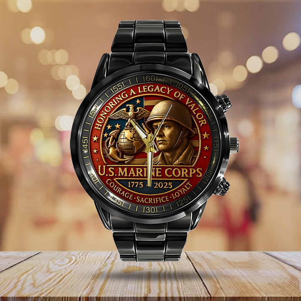 US Marine Corps Black Stainless Steel Watch – TANTN15977