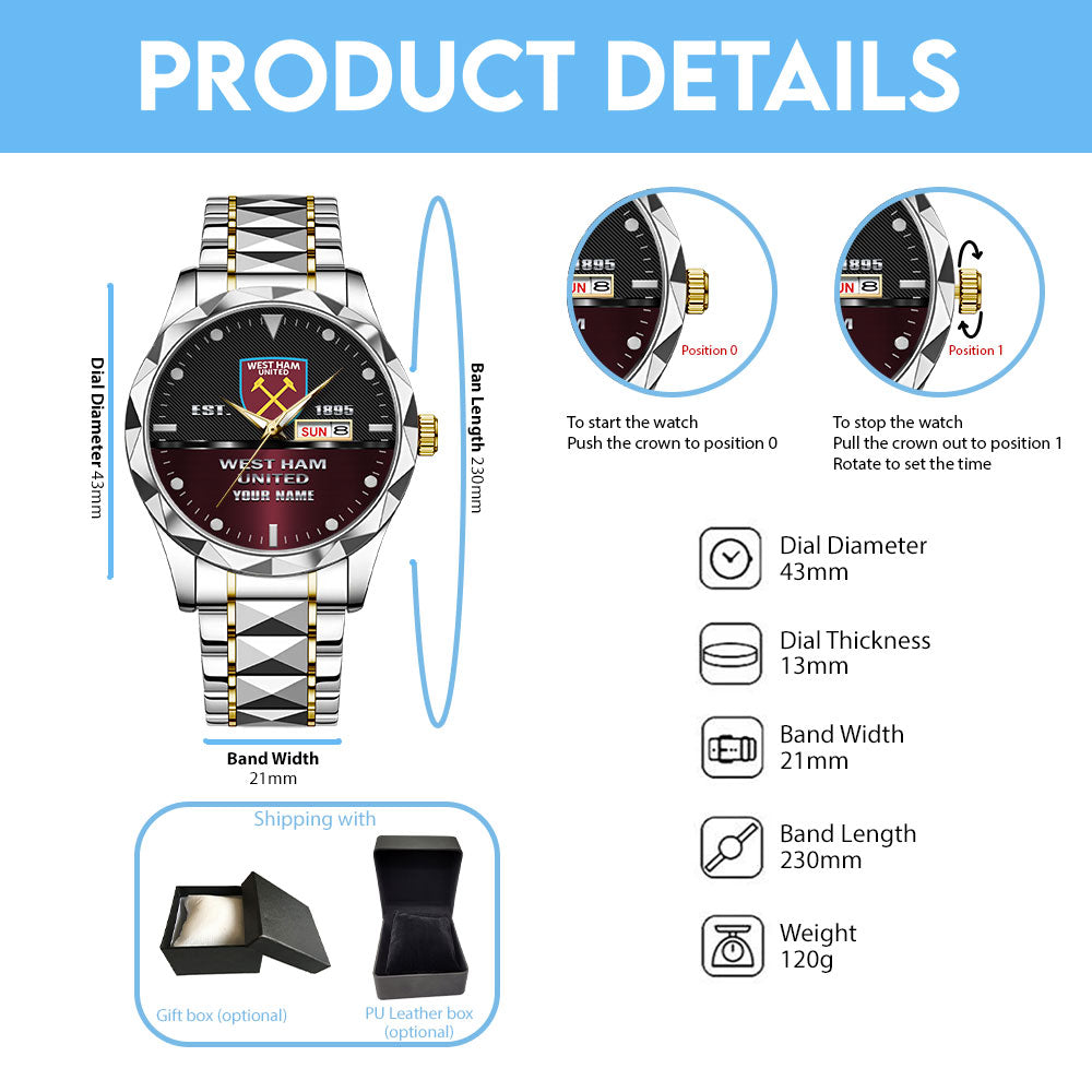Personalized West Ham United FC Alloy Luxury Quartz Watch – TANTN15479