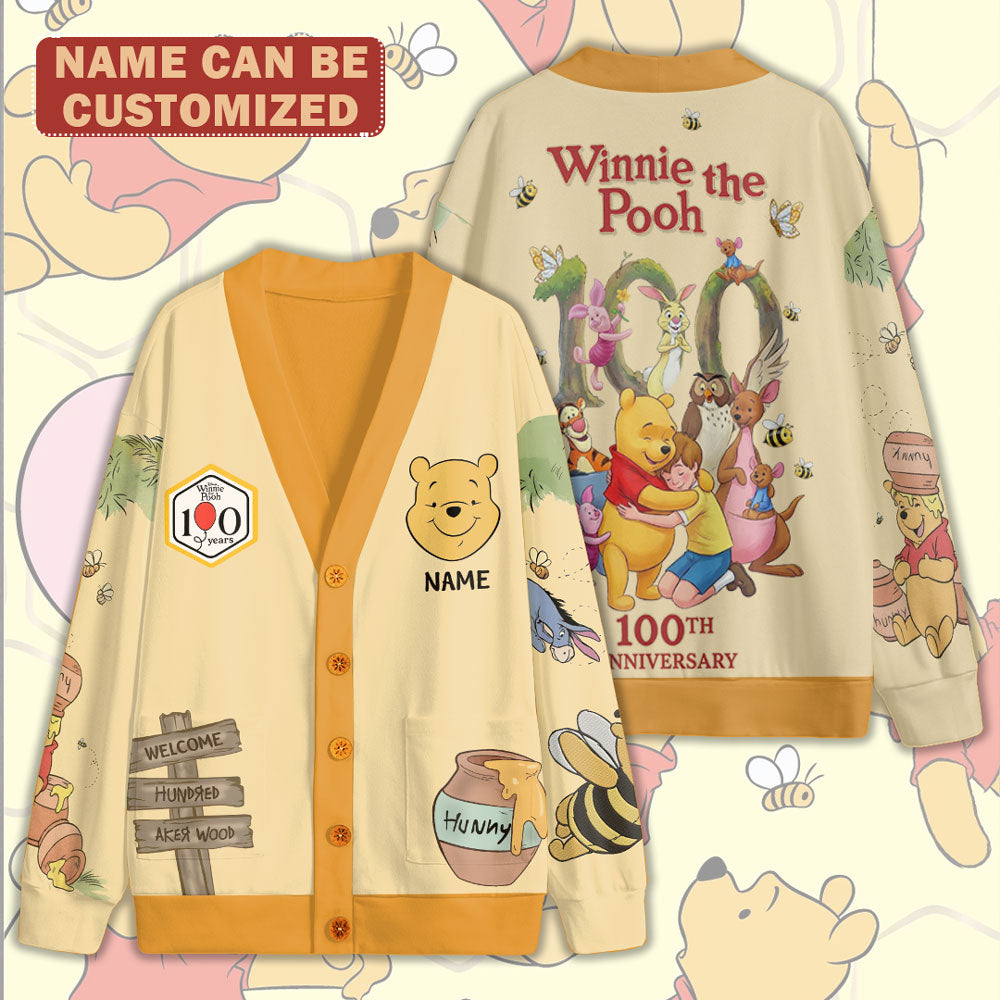 Personalized Winnie-the-Pooh 100th Anniversary Knitted V-neck Cardigan – TMTHU3961
