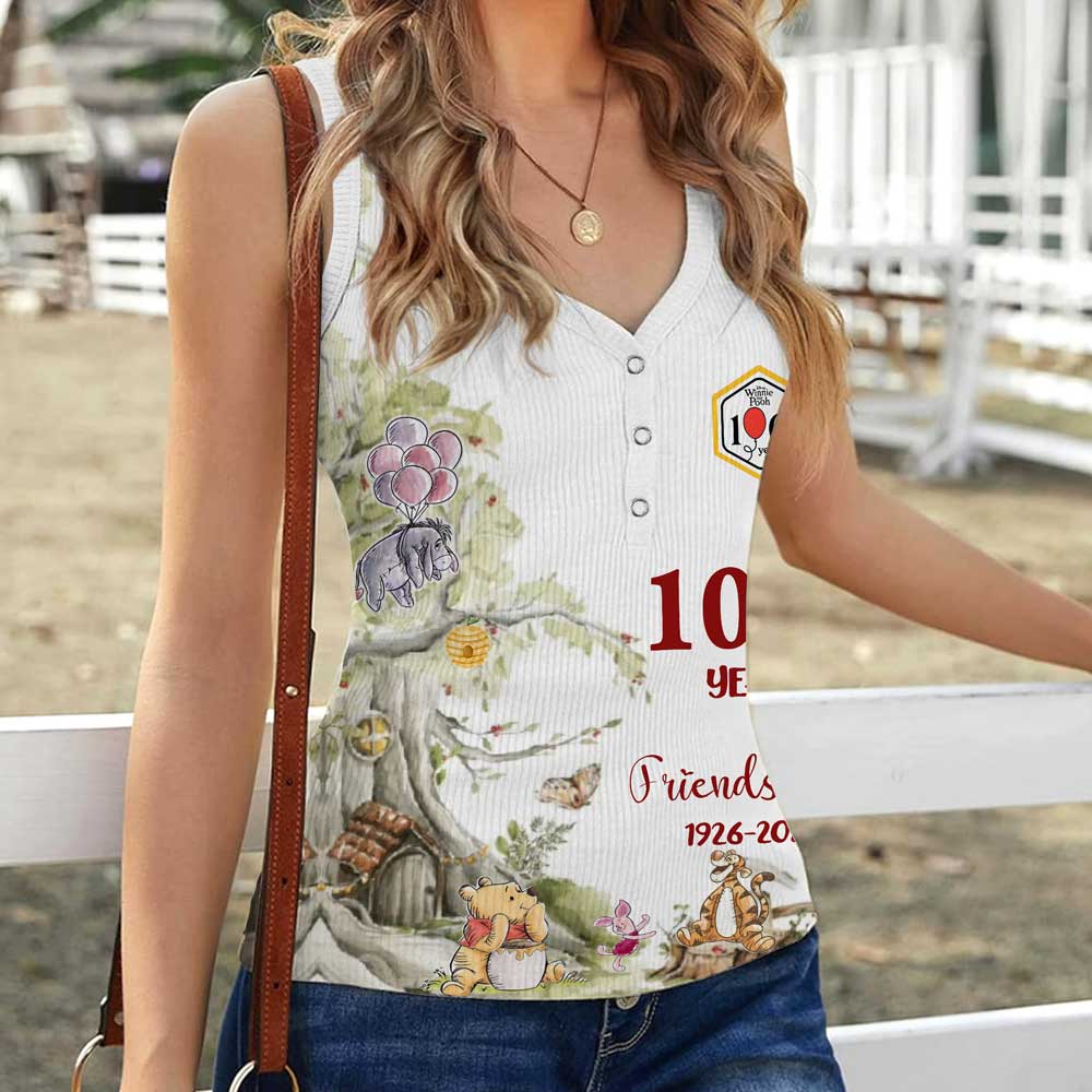 Winnie-the-Pooh 100th Anniversary Women V-Neck Ribbed Tank Top – MAITM14568