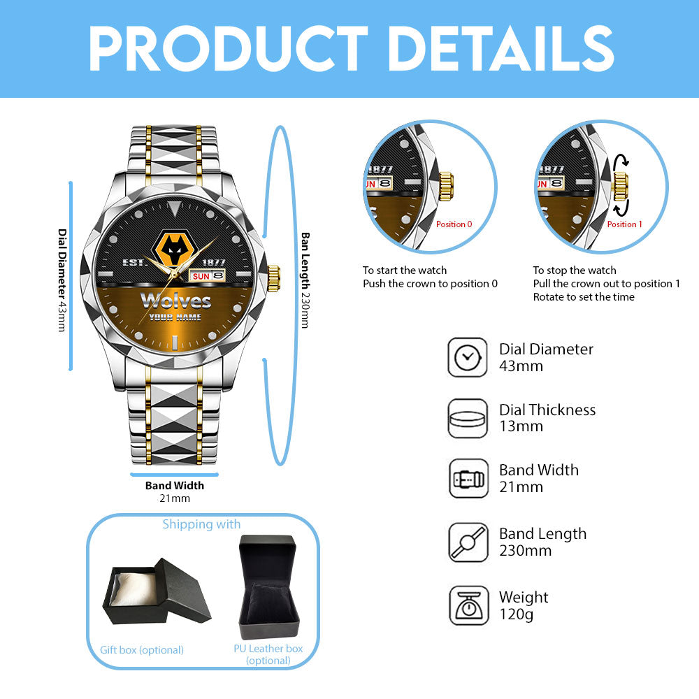 Personalized Wolverhampton Wanderers Alloy Luxury Quartz Watch – TANTN15476
