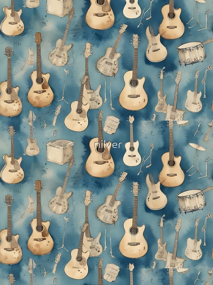 Musical Guitar Retro Style Pattern Shirt